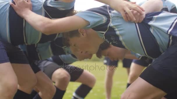 Jovens Jogadores Equipe Scrum Jogo Rugby — Vídeo de Stock