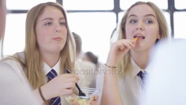 Giovani Ragazze Scuola Caffè All Ora Pausa Mangiare Pranzi Sani — Video Stock