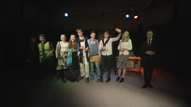 Student Actors School Theatre Production Take Bow End Performance — Stock Video