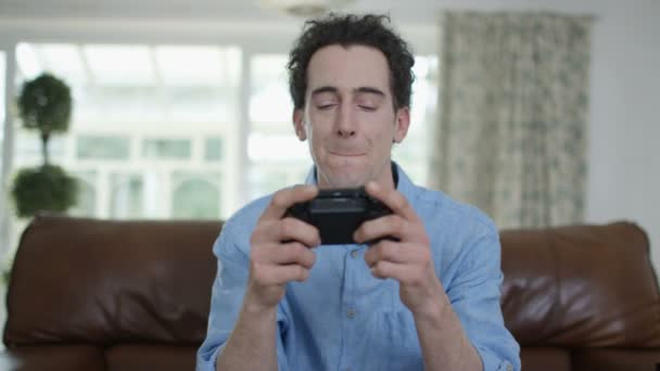 Competitive Man Playing Video Games Home Seen Screen Pov — Stock Video