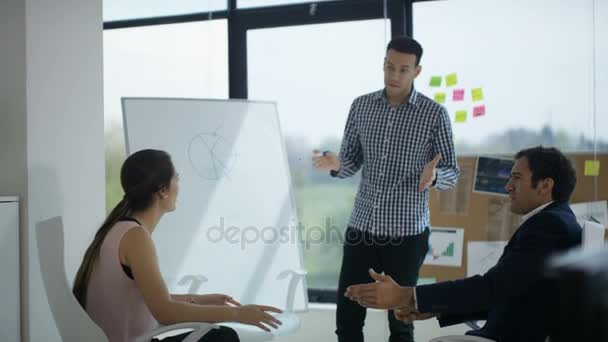 业务营销团队通过办公室的白板集思广益 了解想法 — 图库视频影像