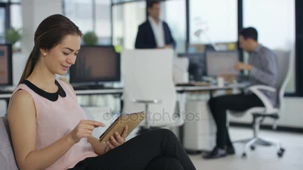 Happy Office Workers Smiling Something See Tablet Computer — Stock Video