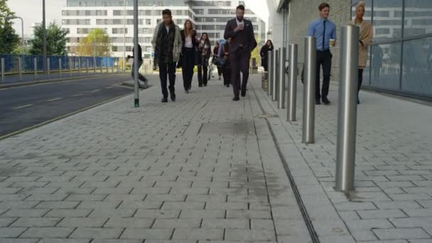 不同人群的城市工人早上步行上班 — 图库视频影像
