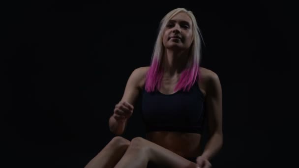 Fit Young Woman Athletic Physique Doing Stretches Improve Flexibility — Stock Video