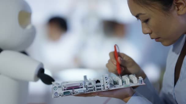 Technical Design Team Working Construction Robot Modern Lab — Stock Video