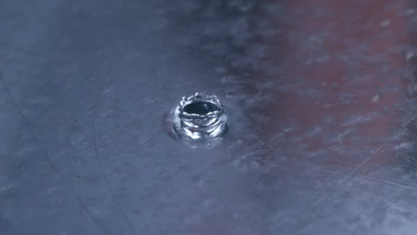 One Droplet Clean Fresh Water Falling Creating Ripples Close Slow — Stock Video