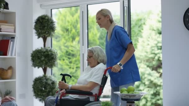 思いやりのある看護師特別養護老人ホーム在住の高齢者の世話 — ストック動画