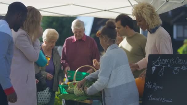 Clientes Que Compran Productos Frescos Mercado Los Agricultores — Vídeo de stock