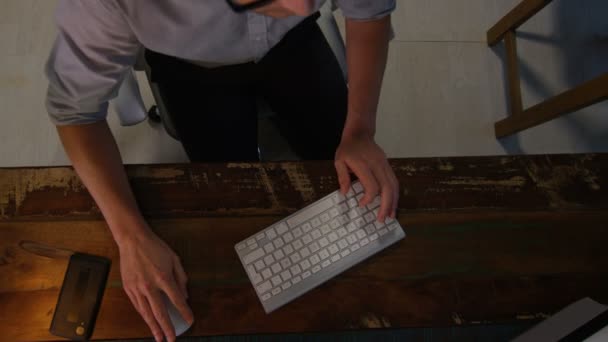 High Angle View Looking Designer Office Working Computer His Desk — Stock Video