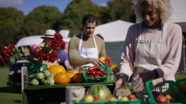 Dostu Durak Sahipleri Müşterilerine Çiftçi Pazarda Satış — Stok video