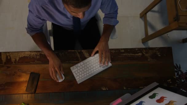 High Angle View Looking Designer Office Working Computer His Desk — Stock Video