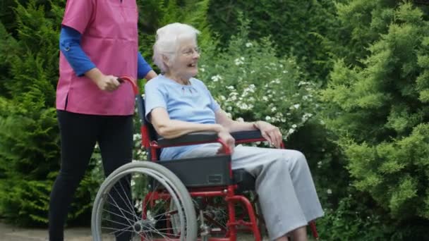 Χαρούμενα Ηλικιωμένοι Κάτοικοι Του Γηροκομείου Αφιερώνουν Χρόνο Εξωτερικούς Χώρους Στον — Αρχείο Βίντεο