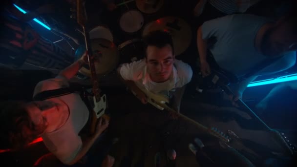 High Angle View Looking Live Band Performing Young Nightclub Crowd — Stock Video