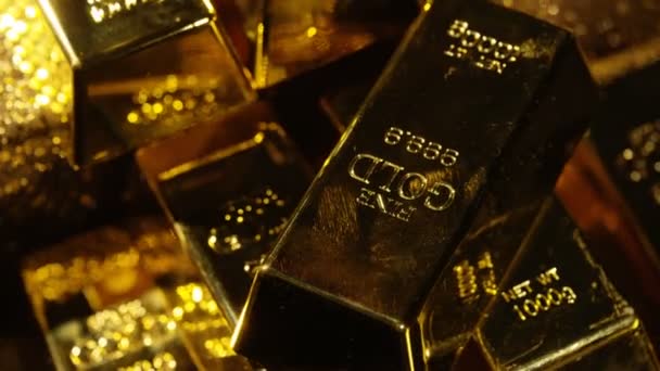 Zavřít Nahoru Zlatých Cihel Třpytivé Rotující Stojan Bohatství Luxusu Koncepce — Stock video