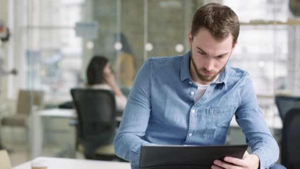 Porträt Eines Lächelnden Geschäftsmannes Einem Modernen Kreativen Büro — Stockvideo