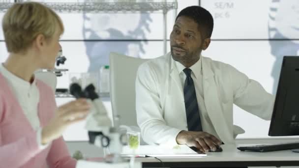 4K Chercheurs médicaux en laboratoire analysant des échantillons et travaillant sur ordinateur 