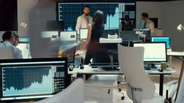 4 k zaman atlamalı şehir stockmarket ticaret, iş yerinizde kaotik bir ticaret odası