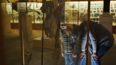 4 k anne ve oğlu camdan bakarak Doğal Tarih Müzesi'nde