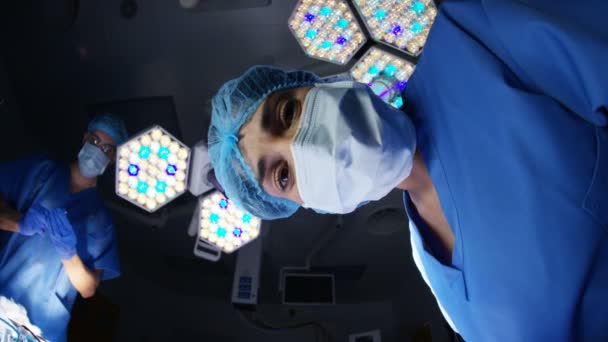 Surgeons Working Patient Operating Room Seen Patient Pov — Stock Video