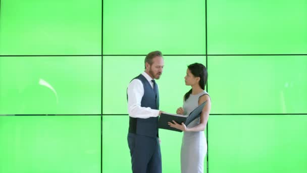 Business Man Business Woman Discussion Modern Office Green Screen — Stock Video