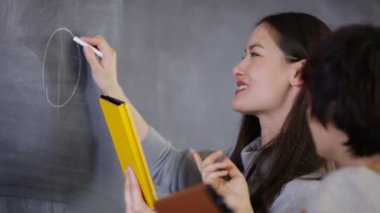 grafik yazı tahtası üzerinde çizim 4 k genç kadınlarda tartışma,