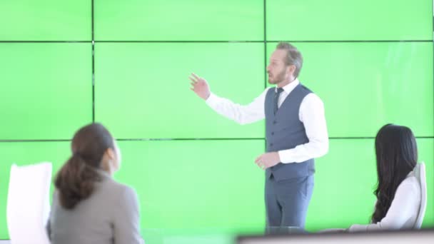 Business Team Working Modern Office Green Screen — Stock Video