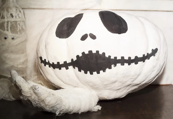 Halloween funny black and white pumpkin head jack — Stock Photo, Image