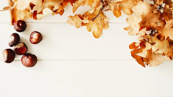 Sonbahar yaprakları üzerinde ahşap arka plan resmini