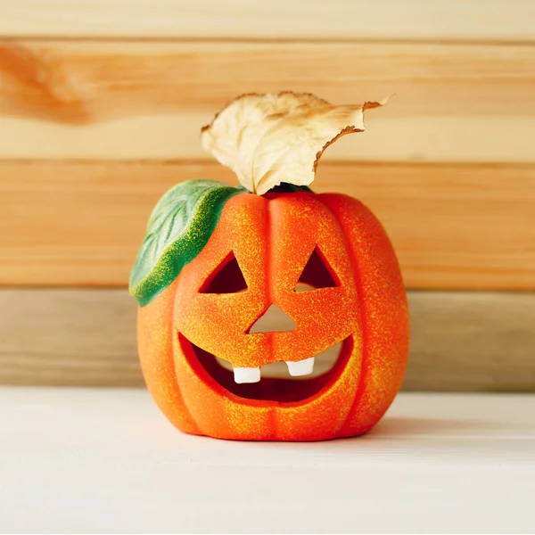 Picture of pumpkie over wooden background. Halloween concept. — Stock Photo, Image