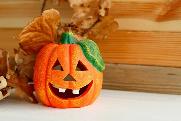 Picture of pumpkie over wooden background. Halloween concept. — Stock Photo, Image