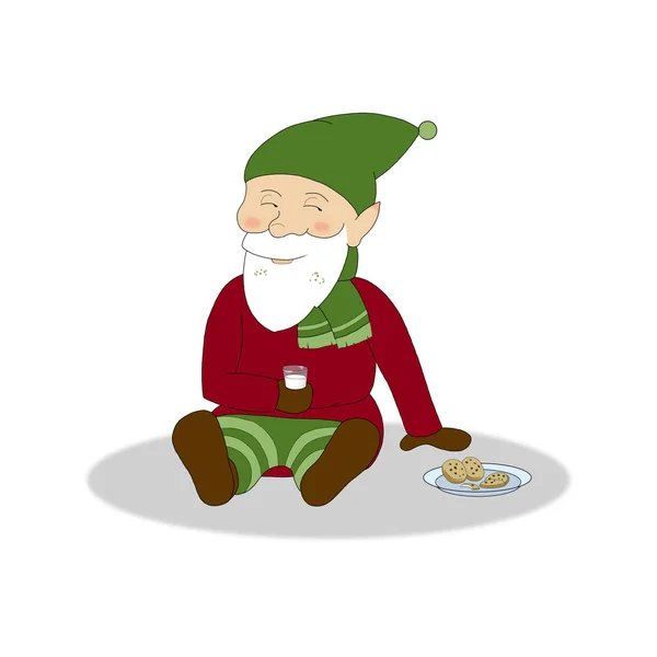 mutlu yeni yıl Noel elf kurabiye ve süt ile gösteren resim