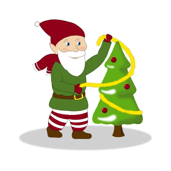 mutlu yeni yıl Noel elf Noel ağacı ile gösteren resim