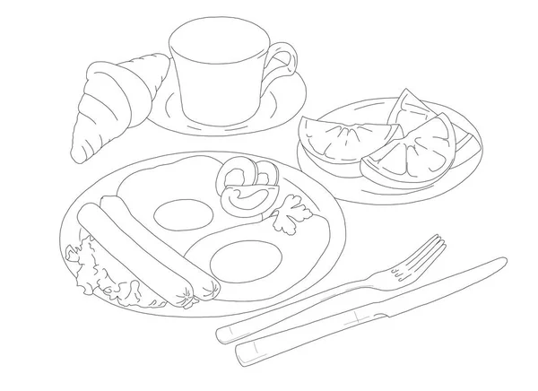 renksiz siyah beyaz kahvaltı çizimi