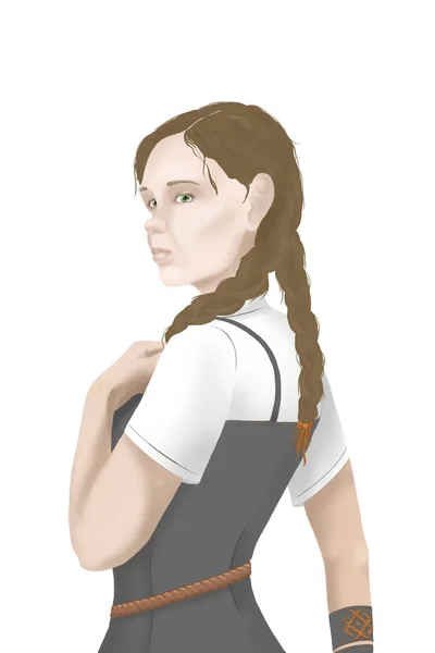 Viking giysili kadın resmi çiçek çelenk ile