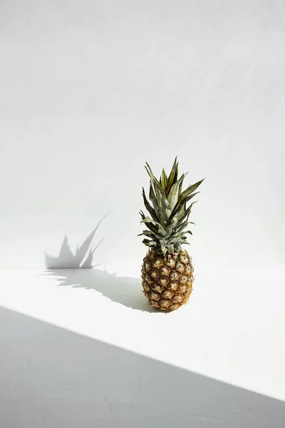 Ripe Tropical Pineapple Green Leaves Shadow Play White Background — Stock Photo, Image