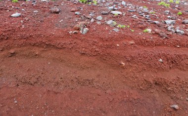 A cut of soil with rocks and red soil clipart