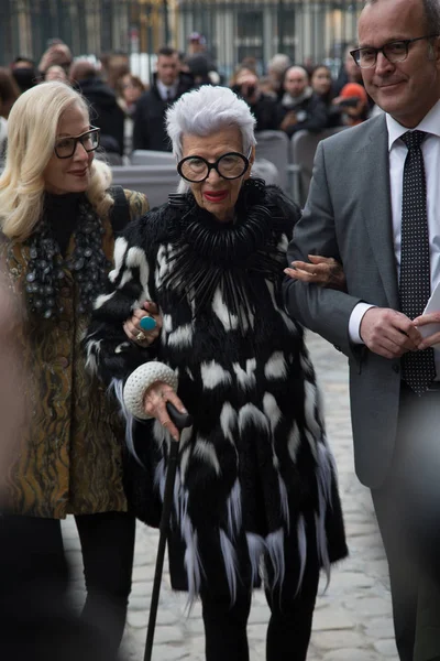 Paris Franciaország Március 2016 Iris Apfel Megérkezik Christian Dior Show — Stock Fotó