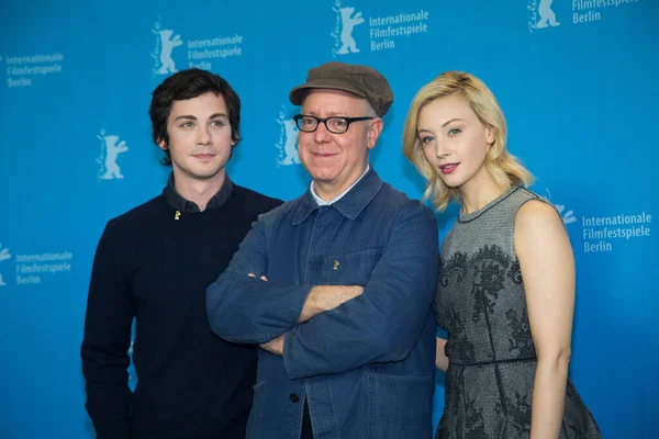 James Schamus Sarah Gadon Logan Lerman Photo Call Felháborodás Film — Stock Fotó