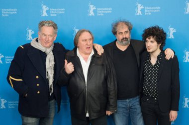 BERLIN, GERMANY - FEBRUARY 19, 2016: (L-R) Director Benoit Delepine, Gerard Depardieu, director Gustave Kervern and actor Vincent Lacoste attend the 'Saint Amour' photo call during the 66th Berlinale International Film Festival Berlin