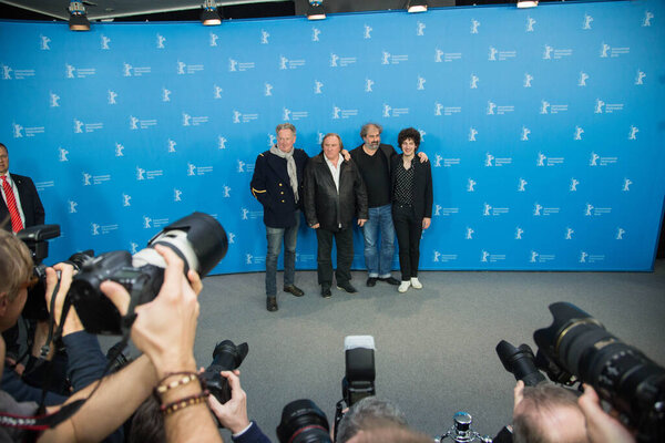 BERLIN, GERMANY - FEBRUARY 19: (L-R) Director Benoit Delepine, Gerard Depardieu, director Gustave Kervern and actor Vincent Lacoste attend the 'Saint Amour' photo call during the 66th Berlinale International Film Festival Berlin at Grand Hyatt Hotel 