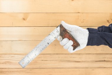  Demir cetvel elinde eldiven el 