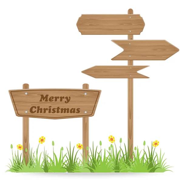 Feliz texto de Navidad en letrero de madera — Vector de stock