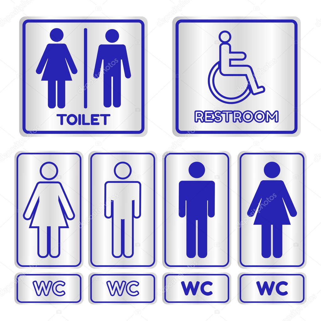 Blue square restroom  Sign set with text