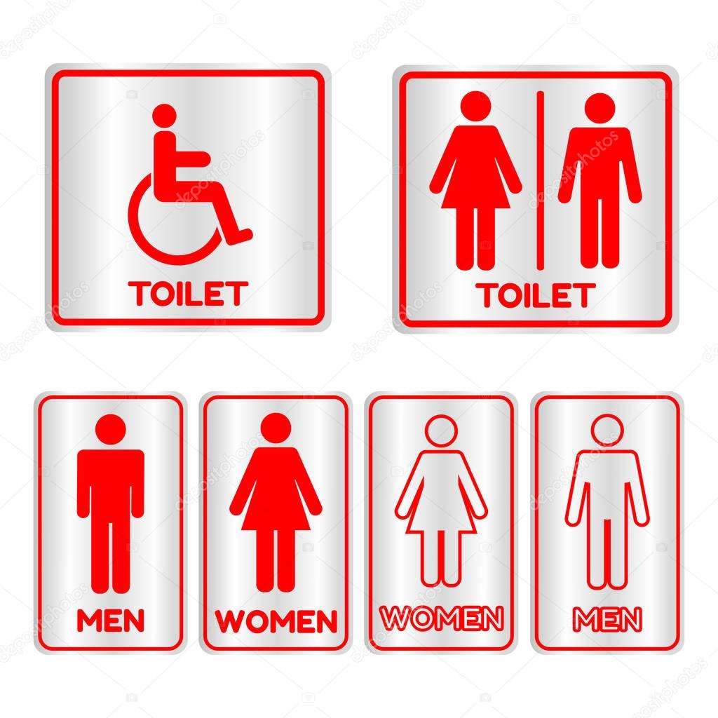 Red square restroom  Sign set with text