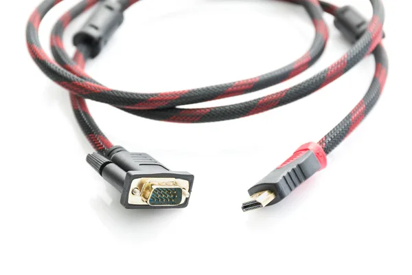 HDMI cable and VGA cable connector on white — Stock Photo, Image