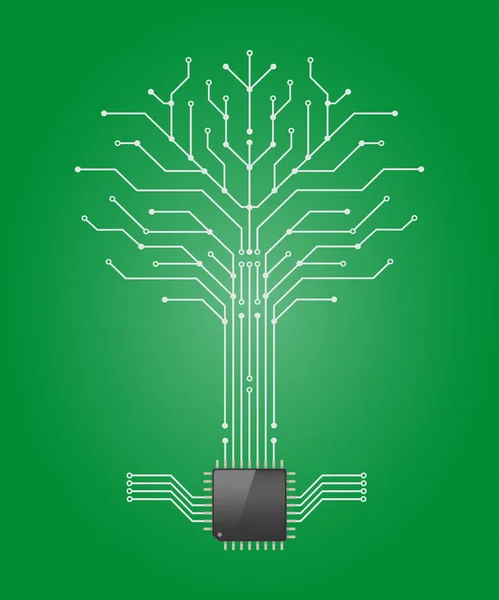 緑色の背景で回路基板のツリー — ストックベクタ
