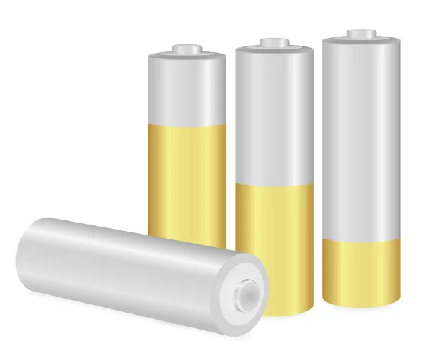 Oro e batterie AA metalliche su sfondo bianco — Vettoriale Stock