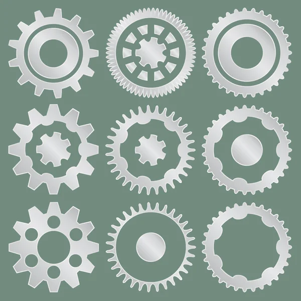 Vector collection of metal gear wheels — Stock Vector