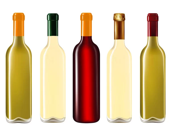 Garrafas de vinho na fila —  Vetores de Stock