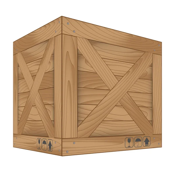 Vector de caja de madera marrón sobre blanco — Vector de stock